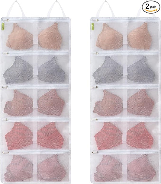 2-Pack Bra Washing Bags, Lingerie Laundry Protector for Delicates, Holds 10 A-C Cup Bras, Zippered Mesh Underwear Wash Bags for Machine, Travel Storage