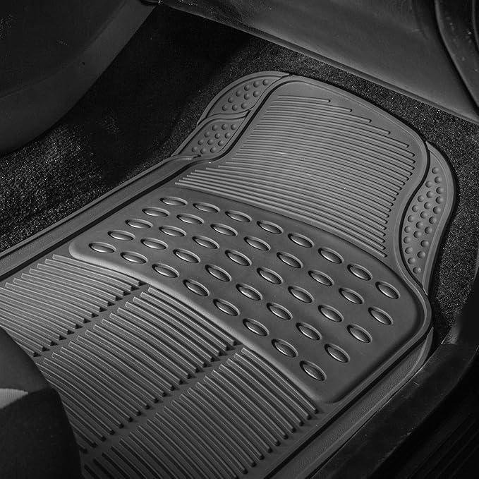 FH Group Car Floor Mats - Heavy-Duty Rubber for Cars, Universal Fit 3 Rows Full Set, Trimmable ClimaProof Floor Mats, For SUVs, Truck, Gray