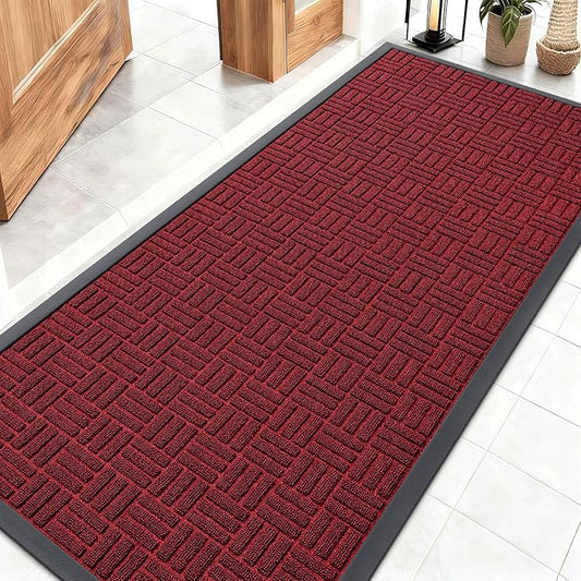 OLANLY Front Door Mat Outside Entrance 59x23, Absorbent, Heavy Duty Sturdy Natural Rubber Doormat Indoor Outdoor, Non-Slip, Stain and Fade Resistant, Low Profile Floor Mat for Entryway, Black Red