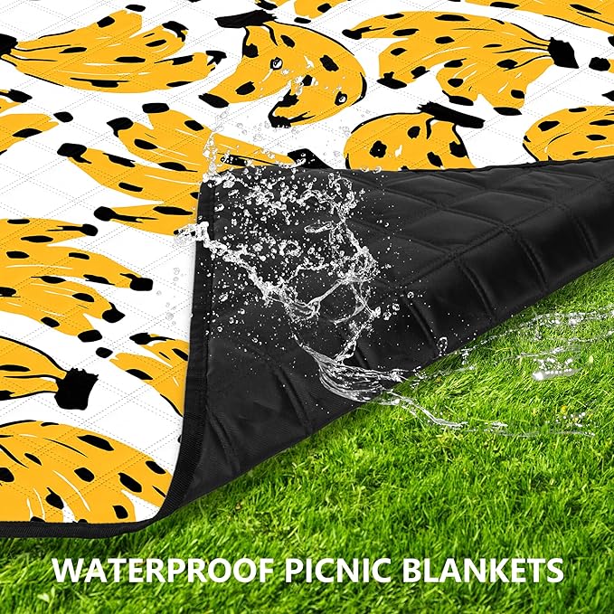 Picnic Blankets Waterproof Foldable, 78''*78'' Large Beach Blanket Waterproof Sandproof, Portable Outdoor Blanket for Camping, Beach, Grass, Park, Outdoor Essentials Must Haves-Bananas