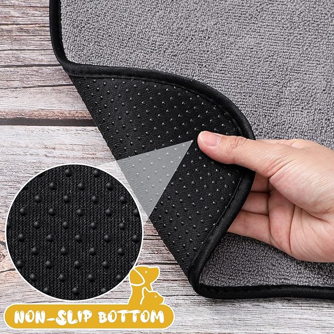 Breling Dog Mat for Food and Water 2 Pieces Bone Shape Non-Slip Pet Feeding Mat for Under Dog Bowls Embroidered Microfiber Pet Bowl Water Absorbent Feeding Supplies, 2 Colors