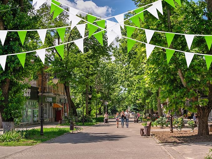 100 Feet Green & White Pennant Banner Flags String Hanging Green & White DIY Triangle Bunting Flags,Party Decorations for Grand Opening,Party Events Celebration,Kids Birthday,60 Pcs
