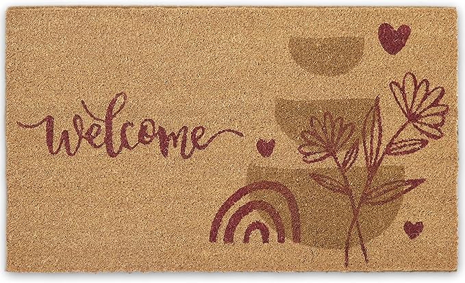 COCONIQ Coir Door Mats 17" X 30", Non-Slip Sturdy, PVC Backed Heavy Duty, Easy to Clean, Ideal for Door Entrance, Patio, Porch, Backyard, Garages, Welcome Abstract