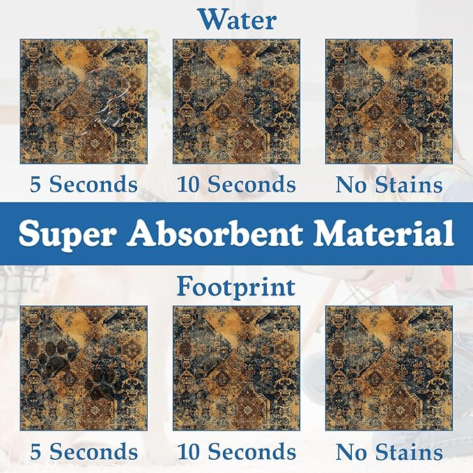 Grunge Boho Pet Feeding Mat for Floors–Absorbent Quick Dry Dog Cat Bowl Mat for Food and Water, Non Slip Waterproof Base, Mess-Free Feeding Accessories 16"x24"