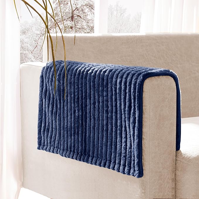Meider 100% Waterproof Couch Arm Covers 2pcs, Fuzzy Chair Arm Covers Thick Soft Recliner Chair Armrest Protectors, Non-Slip Couch Armrest Cover Pet mats for Sofa (Navy Blue, 22" x 22" 2 Pack)