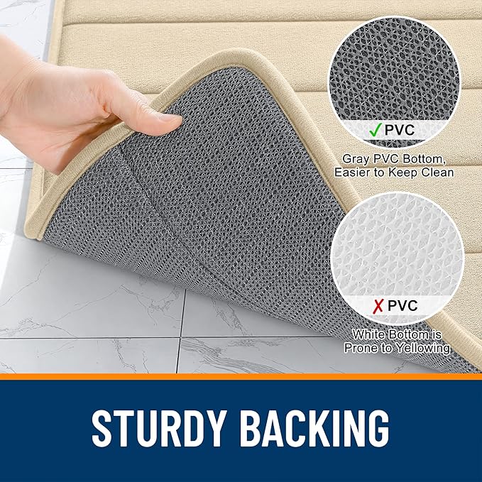 OLANLY Memory Foam Toilet Rugs U Shaped 24x20, Super Soft Absorbent Contour Bath Rugs, Quick Dry, Machine Washable Toilet Mat, Bathmat Floor Carpet, Bathroom Home Decor Accessories, Beige