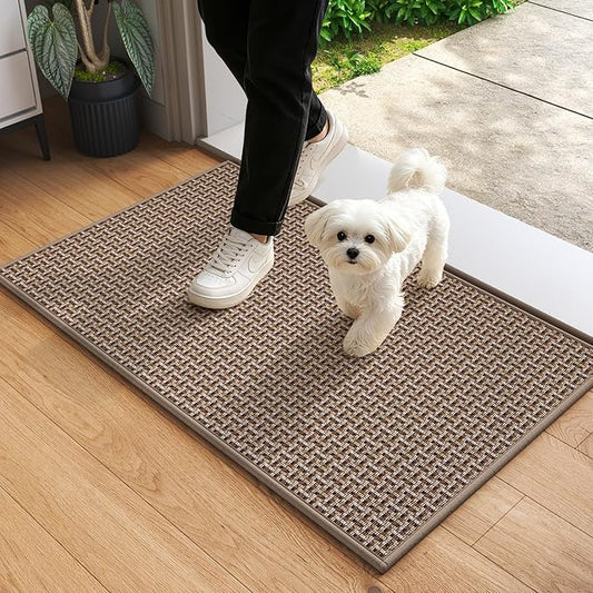 YDKGL Door Mat 17x30, Door Mat Indoor Entrance Dirt Resistant and Absorbent, Non-Slip Rubber Backing Front Door Mats, Easy Clean Low-Profile Doormat for Entryway, Front Door, Inside Entrance, Brown