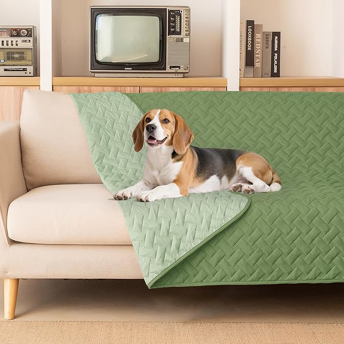 gogobunny 100% Double Sided Waterproof Dog Blanket Soft Pet Bed Cover Reversible Protect Furniture Couch Sofa Car for Puppy Cat Kids (Dark Green/Light Green, 82x82 Inch (Pack of 1))