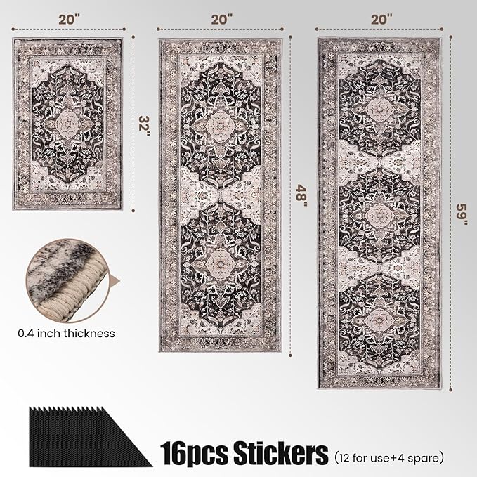 Kitchen Rug Set 3Pcs, Boho Rug Sets Non Slip Washable for Floor Thick Farmhouse Kitchen Decor Runner Rugs for Kitchen, Entryway, Laundry, Hallways 20''x32''+20''x48''+20''x59''