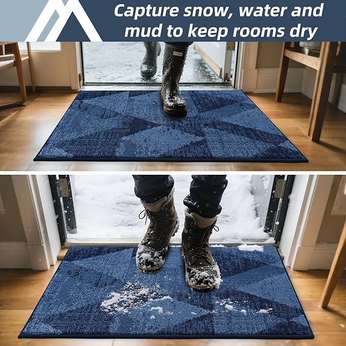 COSY HOMEER Entryway Rugs Doormat 24"x36", Non-Slip Absorbent Polyester, Washable Rugs for Front Door, Dirty Paws & High Traffic Areas, Blue