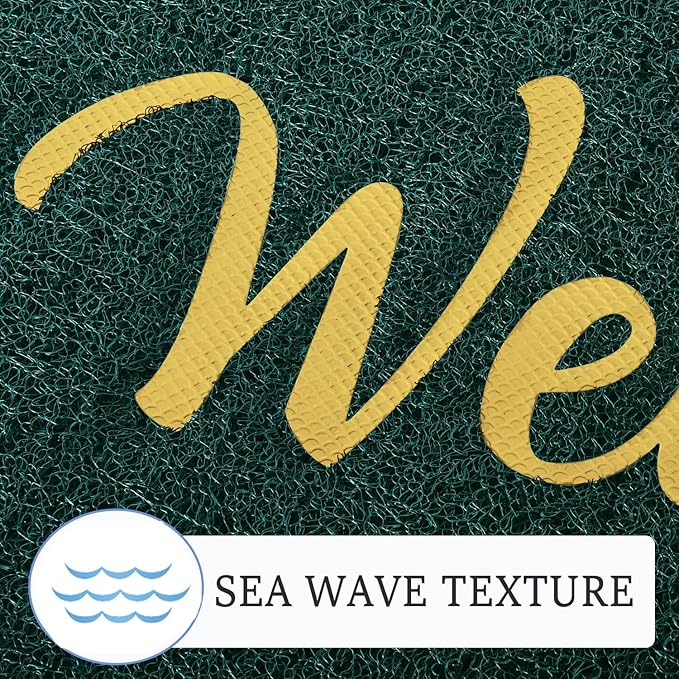 T.HENV Welcome Mat Outdoor Indoor, 32x20 100% Waterproof Front Door Mat Outside Entrance, All-Weather Quick Dry Doormat, Low Profile Patio Proch Entryway Mat, Non Slip, Easy Clean, Green-Gold