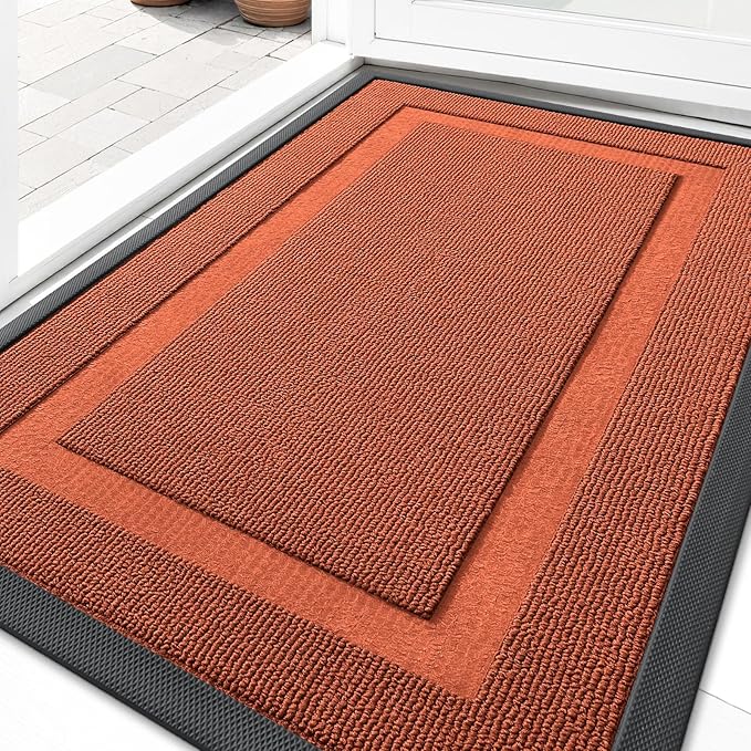 OLANLY Front Door Mat Indoor Outdoor Entrance, Waterproof All-Season, All-Weather Doormat, Sturdy Natural Rubber, Low Profile, Easy Clean Patio Porch Entryway Mat, 29.5x17, Vermillion Red