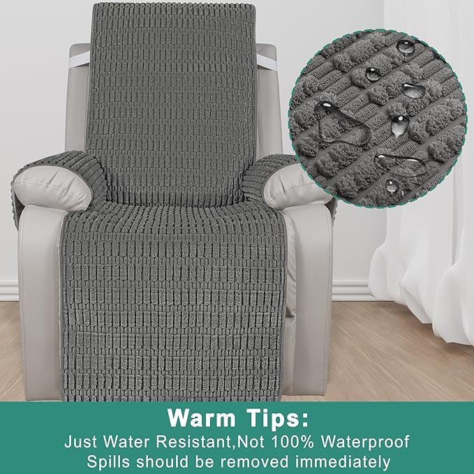 Foxdecor Recliner Chair Covers, Recliner Cover Non-Slip Chair Covers, Washable Recliner Couch Cover Furniture Protector, Cover for Recliner Chair with Elastic Straps. (Dark Grey, 23" W)