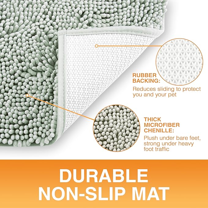 Neater Pets Chenille Dog Door Mat 30” x 20” – Super Absorbent & Quick-Dry Muddy Paws Doormat for Trapping Dirt, Water, Mud - Non-Slip & Machine Washable Pet Rugs for Entryway, Indoor Mud Mats, Green