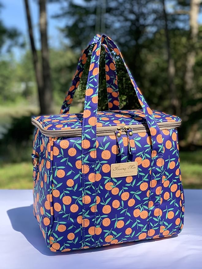 Kwang Min Insulated Insulated Cooler Bag,Reusable Large Lunch Bag for Women, Great for Outdoors,Camping,Party,Premium Quality,Adjustable Strap,Foldable