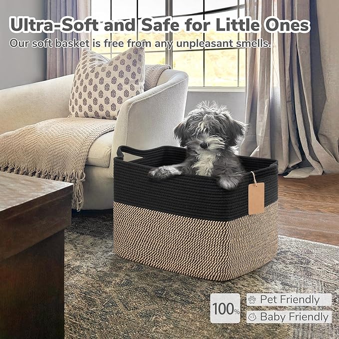 Goodpick Woven Storage Baskets for Organizing, 18" x 14" x 12" Wicker Laundry Basket for Shoes,Towel, Blanket Basket for Living Room, Toy Baskets Storage Kids with Handles