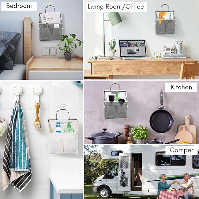 2pcs Small Wall Hanging Baskets for Organizing, Wall Hanging Storage Bag as Over the Door Organizer, Wall File Organizer, Rv Storage and Organization. For Bedroom, Office, Camper (Gray)