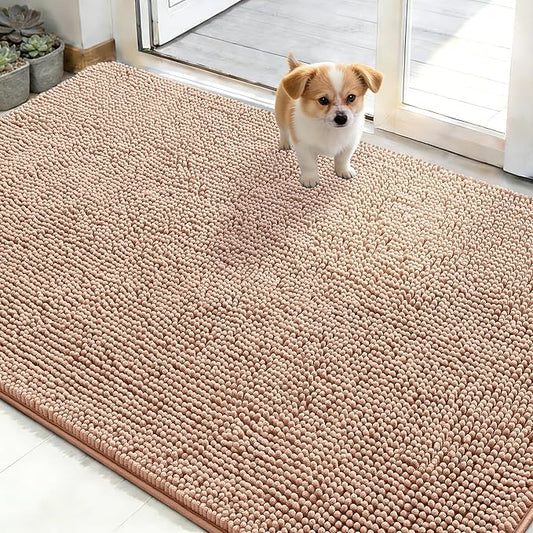OLANLY Dog Door Mat for Muddy Paws 50x30, Absorbs Moisture and Dirt, Absorbent Non-Slip Washable Doormat, Quick Dry Chenille Mud Mat for Dogs, Entry Indoor Entryway Carpet for Inside Floor, Peach