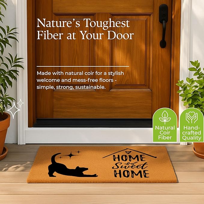 COCONIQ Coir Door Mats 17" X 30", Non-Slip Sturdy, PVC Backed Heavy Duty, Easy to Clean, Ideal for Door Entrance, Patio, Porch, Backyard, Garages, Home Sweet Home, with Cats