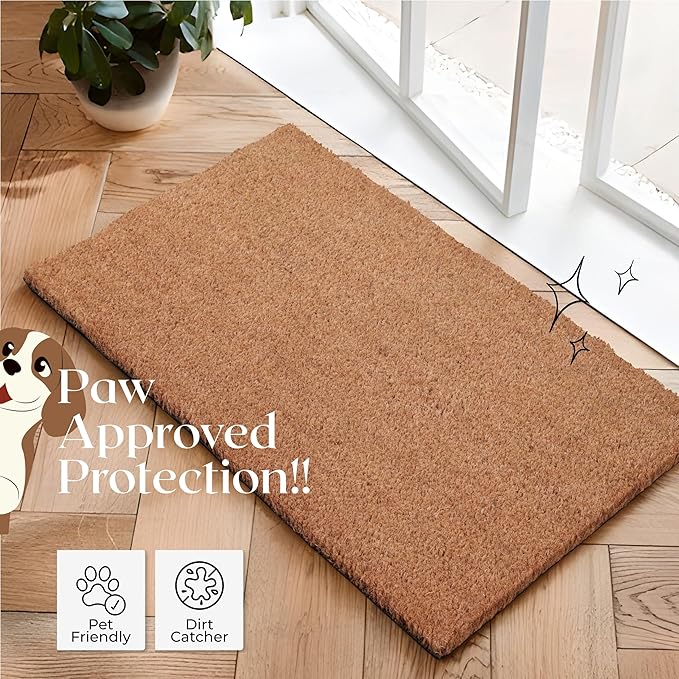 COCONIQ Coir Door Mats 17" X 30", Pack of 1, Non-Slip Sturdy, PVC Backed, Heavy Duty, Easy to Clean, Ideal for Door Entrance, Patio, Porch, Backyard, Garages, Plain Mat