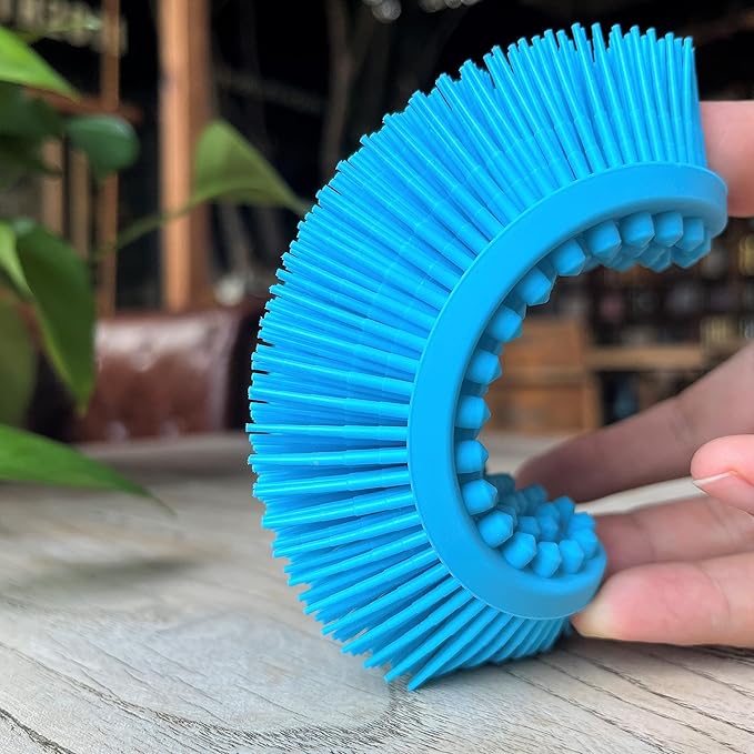 Premium Sensory Brush for Kids or Autism,Soft Silicone Body Scrubber,2 in 1 Sensory Room Occupational Therapy Sensory Brushes,Silicone Loofah,Pet Shower Brush Bath Brush Shampoo Brush(Oval-Blue)