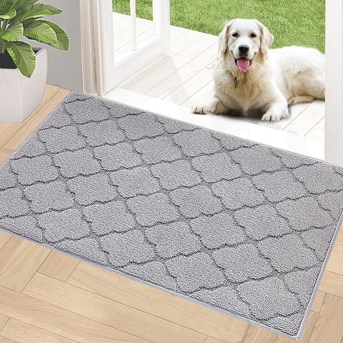Timo Indoor Doormat, Front Door Mat 20"x32" Absorbent Rubber Backing Non Slip Door Mats, Machine Washable Resist Dirt Low Profile Entryway Rug, Front Door Rugs Indoor for Muddy Wet Shoes, Light Grey