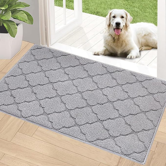 Timo Indoor Doormat, Front Door Mat 20"x32" Absorbent Rubber Backing Non Slip Door Mats, Machine Washable Resist Dirt Low Profile Entryway Rug, Front Door Rugs Indoor for Muddy Wet Shoes, Light Grey
