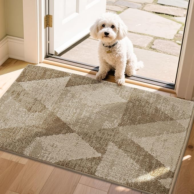 COSY HOMEER Entryway Rugs Doormat 24"x36", Non-Slip Absorbent Polyester, Washable Rugs for Front Door, Dirty Paws & High Traffic Areas, Beige
