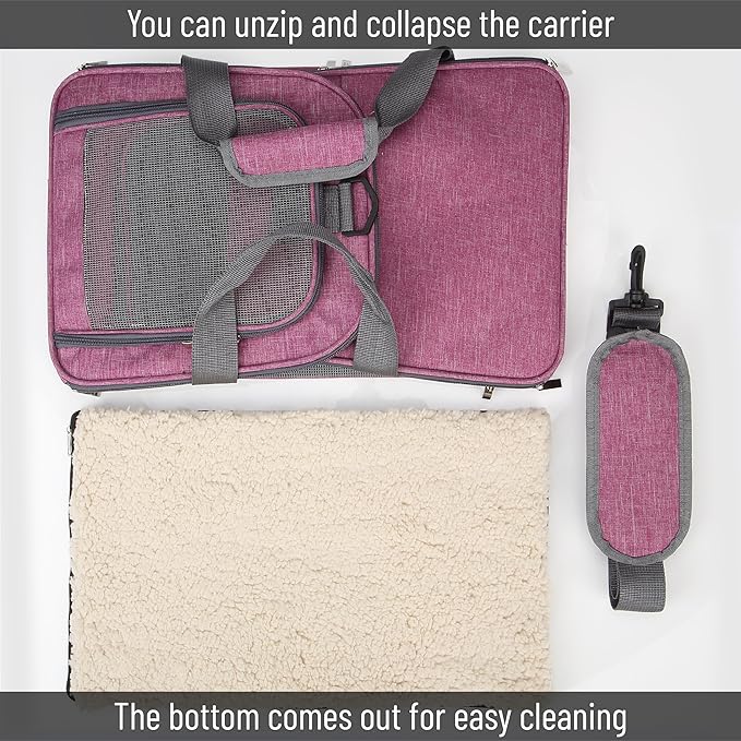 Mr. Pen- Pet Carrier, 17.5" x 11.2" x 11.5", Medium Size, Pink, Portable Travel Carrier for Small Pets, Cats & Small Dogs, Breathable Mesh, Safety Inner Leash, Side Pocket & Padded Shoulder Strap