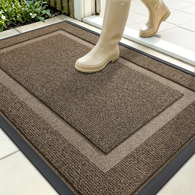 OLANLY Front Door Mat Indoor Outdoor Entrance, Waterproof All-Season, All-Weather Doormat, Sturdy Natural Rubber, Fade Resistant, Low Profile, Easy Clean Patio Porch Entryway Mat, 35x23, Brown
