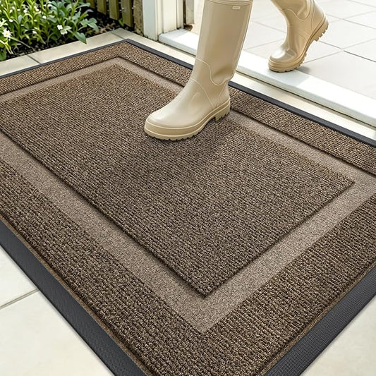 OLANLY Front Door Mat Indoor Outdoor Entrance, Waterproof All-Season, All-Weather Doormat, Sturdy Natural Rubber, Fade Resistant, Low Profile, Easy Clean Patio Porch Entryway Mat, 35x23, Brown