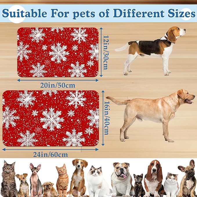 Chirtsmas Snow Flower Pet Food Mat for Cats and Dogs–Absorbent Quick Dry Feeding Placemat, Non Slip Rubber Base, Waterproof Bowl Mat for Indoor Use, Pet Supplies 16"x24"