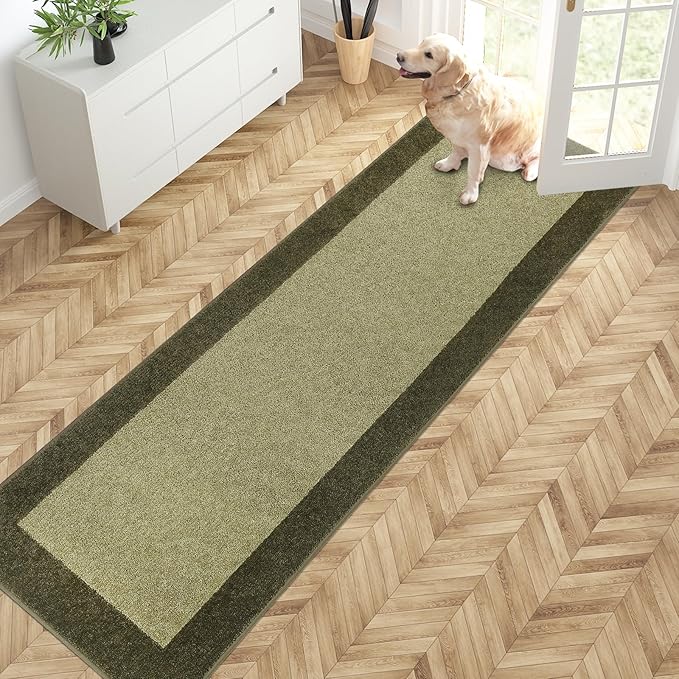 PURRUGS Dirt Trapping Door Mat 24" x 84", Non-Slip Machine Washable Entry Rug, Entrance Mat, Indoor Front Door Mat, Super Absorbent Entryway Rug for Muddy Shoes & Paws, Budding Green & Sage Green