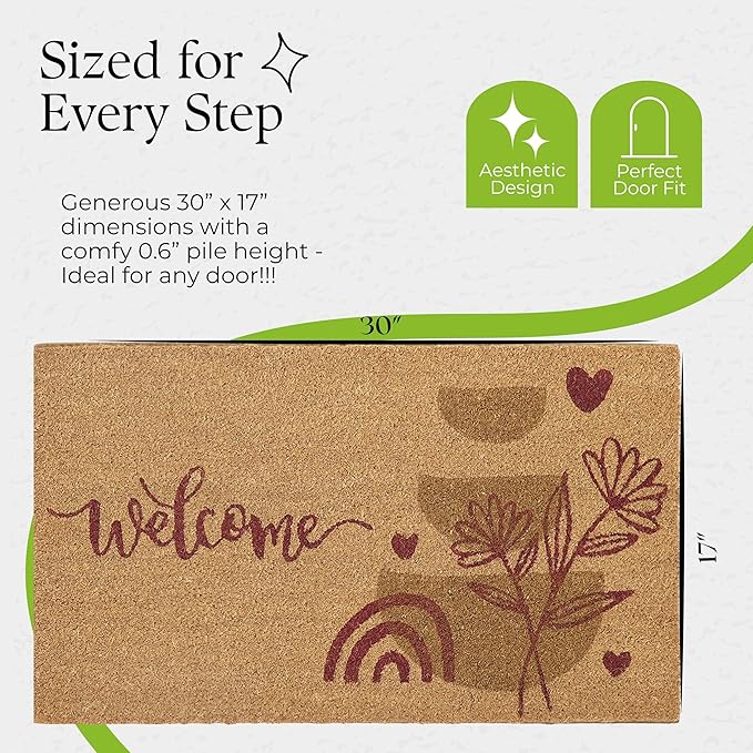 COCONIQ Coir Door Mats 17" X 30", Non-Slip Sturdy, PVC Backed Heavy Duty, Easy to Clean, Ideal for Door Entrance, Patio, Porch, Backyard, Garages, Welcome Abstract