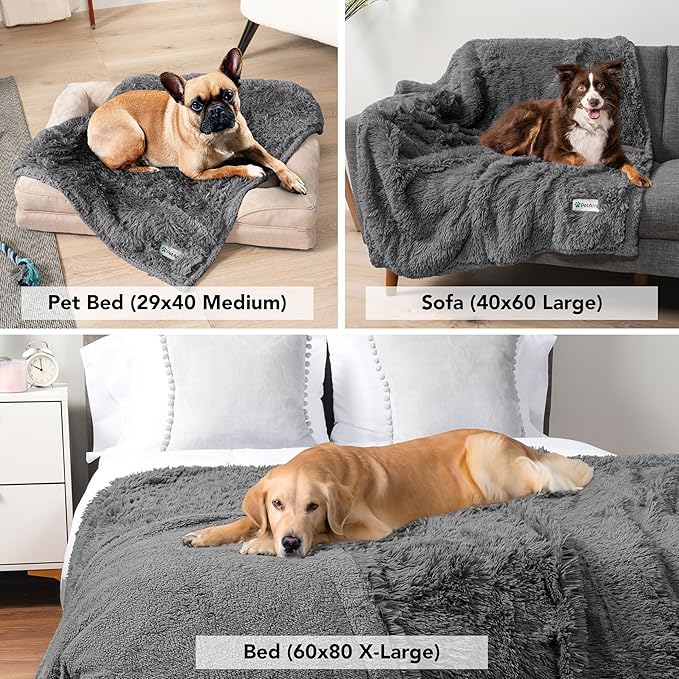 PetAmi Waterproof Dog Blanket for Large Dog, Calming Pet Blanket Bed Couch Cover Protector, Washable Sherpa Faux Fur Throw for Sofa Furniture Protection, Soft Fluffy 60x80 Gray