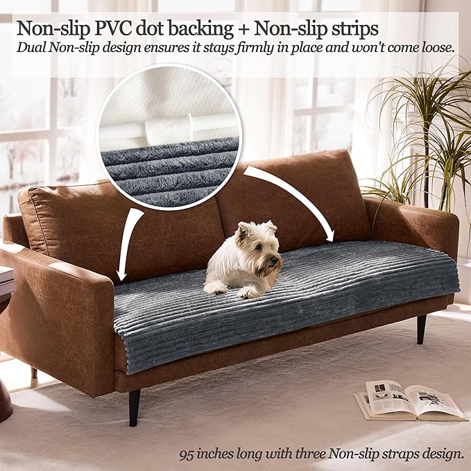 Meider Waterproof Dual Non-Slip Couch Cover for Dogs, Fuzzy Soft Pet Couch Covers for 2 Cushion Sofa loveseat, Pet Friendly Soft Dog Bed Covers Sofa Cover Washable (Titanium Gray, 33" x 62" 1 Pack)
