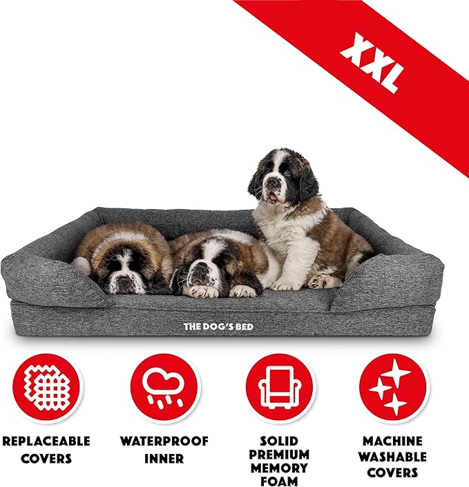 The Dog’s Bed, XXL Grey Fur Memory Foam, Pain Relief: Arthritis, Hip & Elbow Dysplasia, Post Surgery, Lameness, Supportive, Calming, Waterproof, Washable Cover