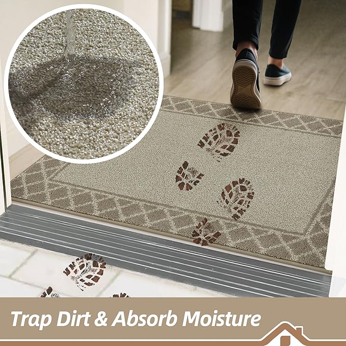 BEQHAUSE Door Mat Dirt Trapper Non Slip Entryway Rugs Absorbent Welcome Mat Low Profile Washable Front Door Mat for Muddy Paws,Entrance,Hallway, 36" x 60",Beige