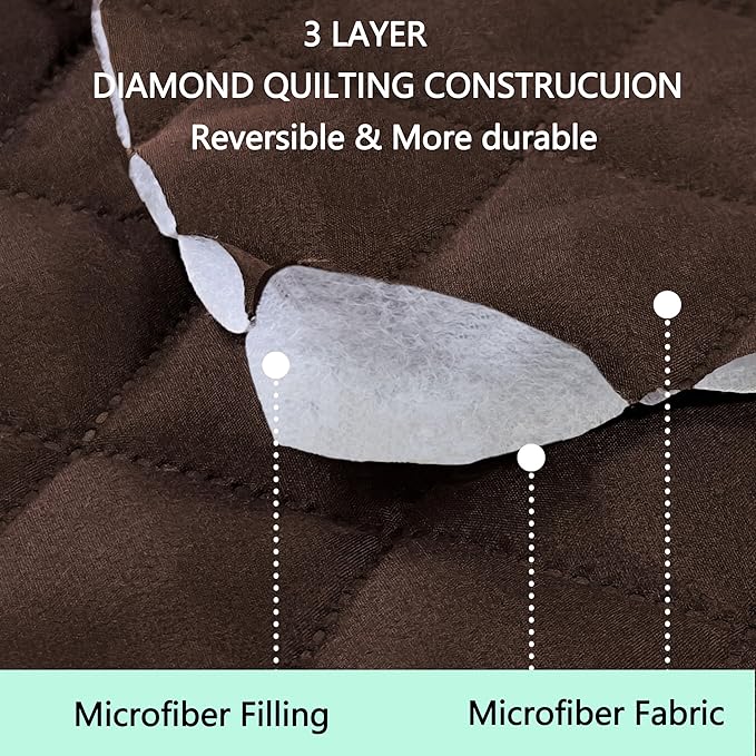 Reversible Couch Cover for 3 Cushion Couch Sofa Cover Washable for Pet Friendly with Elastic Straps Water Repellent(Sofa, Chocolate/Beige)
