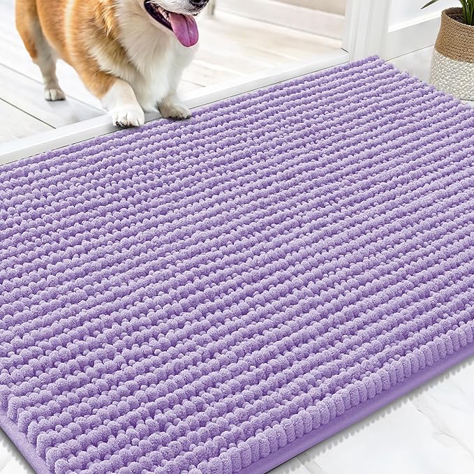 OLANLY Dog Door Mat for Muddy Paws 30x20, Ultra Absorbent Chenille Mud Doormat, Non-Slip Washable and Dirt Trapping Doormat for Indoor Entryway, Quick-Dry Indoor Pet Bed Mats for Dogs, Lavender