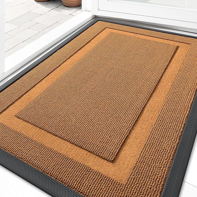 OLANLY Front Door Mat Indoor Outdoor Entrance, Waterproof All-Season, All-Weather Doormat, Sturdy Natural Rubber, Low Profile, Easy Clean Patio Porch Entryway Mat, 29.5x17, Tangerine Orange