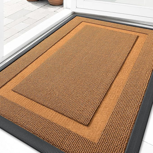 OLANLY Front Door Mat Indoor Outdoor Entrance, Waterproof All-Season, All-Weather Doormat, Sturdy Natural Rubber, Low Profile, Easy Clean Patio Porch Entryway Mat, 29.5x17, Tangerine Orange