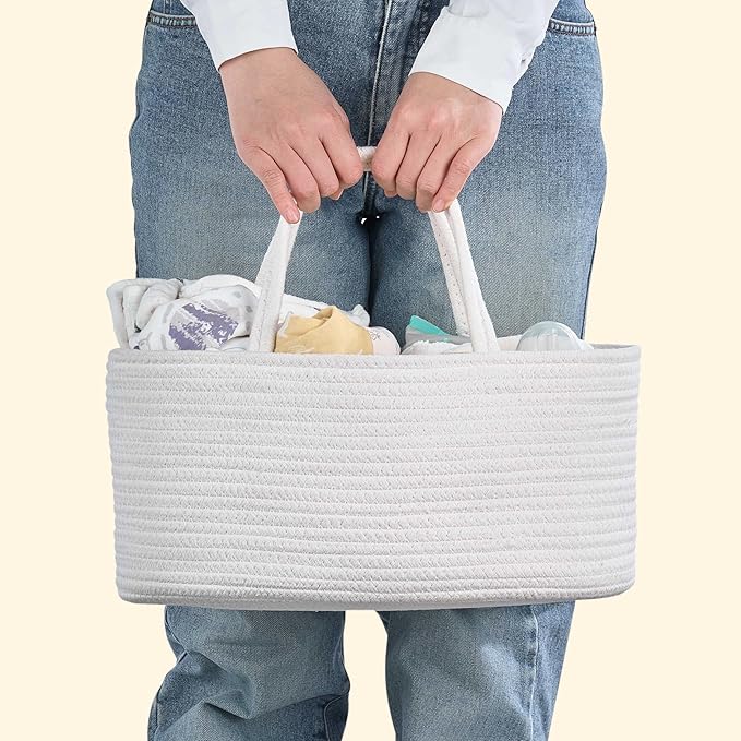 Diaper Caddy Organizer, Empty Gift Basket for Newborn Essentials, Baby Storage Basket, Stylish Gift Bag for Baby Shower, Boys and Girls - Small, Off White