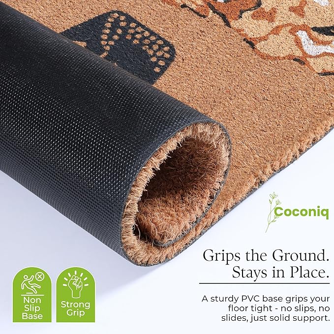 COCONIQ Coir Door Mats 17" X 30", Non-Slip Sturdy, PVC Backed Heavy Duty, Easy to Clean, Ideal for Door Entrance, Patio, Porch, Backyard, Garages, Cute Little Puppy Welcome