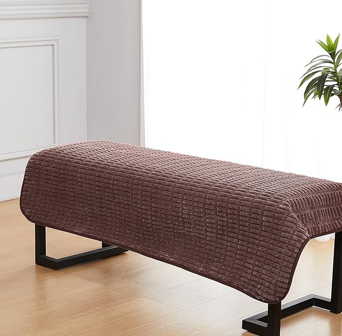 Meider Couch Covers Ottoman Covers, 32x52 inch Anti-Slip Washable Corduroy Stool Furniture Protector (Reddish Coffee)