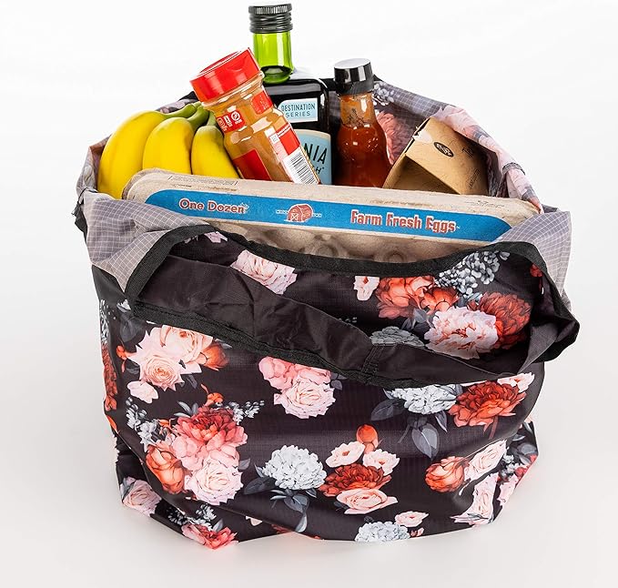 O-WITZ Reusable Grocery Bags | Vibrant Tote Bag For Groceries, Gym, Office, Beach, Toys & More | Washable Design With Large Handles For Maximum Convenience | Folds Into A Small Pouch, Vintage Black