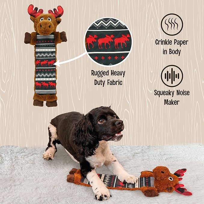 Lazy One Moose Squeaky Dog Toy, Soft Crinkle Toy for Dogs, Durable Fabric for Small, Medium, and Large Breeds