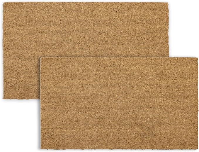 COCONIQ Coir Door Mats 17" X 30", Pack of 2, Non-Slip Sturdy, PVC Backed, Heavy Duty, Easy to Clean, Ideal for Door Entrance, Patio, Porch, Backyard, Garages, Plain Mat
