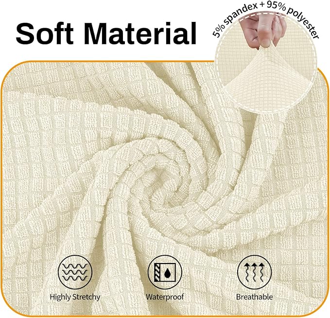 Asnomy Couch Covers for 3 Cushion Couch Stretch Sofa Covers Slipcovers, Pet Protector Furniture Covers for Dogs Cats Spandex Jacquard Fabric Small Checks（X-Large，Off-White）