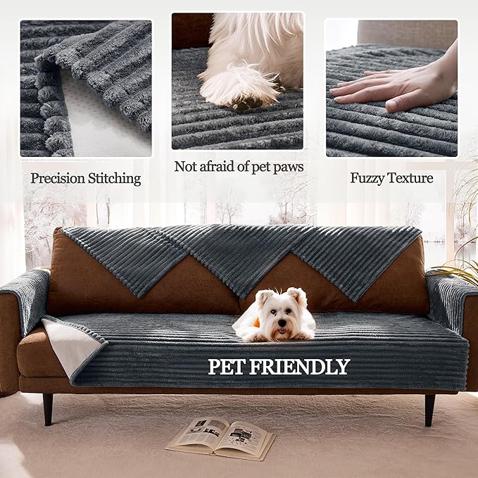 Meider Waterproof Couch Cover for Dogs Non-Slip, Fuzzy Soft Pet Couch Covers for Sofa, Pet Friendly Area Rug Dog Bed Covers Washable Sofa Cover Mat (Titanium Gray, 58" x 82" 1 Pack)